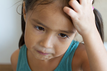 portrait of sad and unhappy girl, showing negative feeling or expression