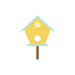 Simple vector icon of birdhouse with daisy.
