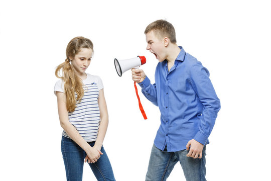 Brother screaming at sister