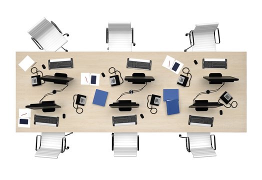 Office Table Group Work Top View Isolated On White 3d Rendering