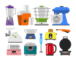 Home appliances cooking kitchen home equipment and flat style household cooking set electronics food template technology icon concept vector.