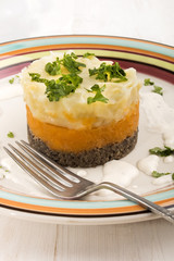 traditional scottish meal, haggis, swede and mashed potato