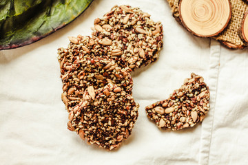 Chocolate gluten-free biscuit, with buckwheat, nuts