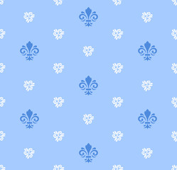 Seamless blue and white ornament. Modern geometric pattern with royal lilies