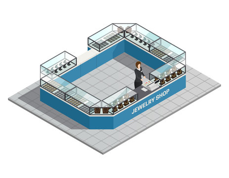 jewelry Shop Isometric Interior With Seller 