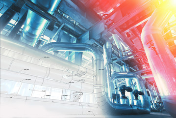 Background of mechanical engineering drawings, industry, education