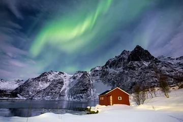 Fotobehang Northern lights in Norway © ronnybas