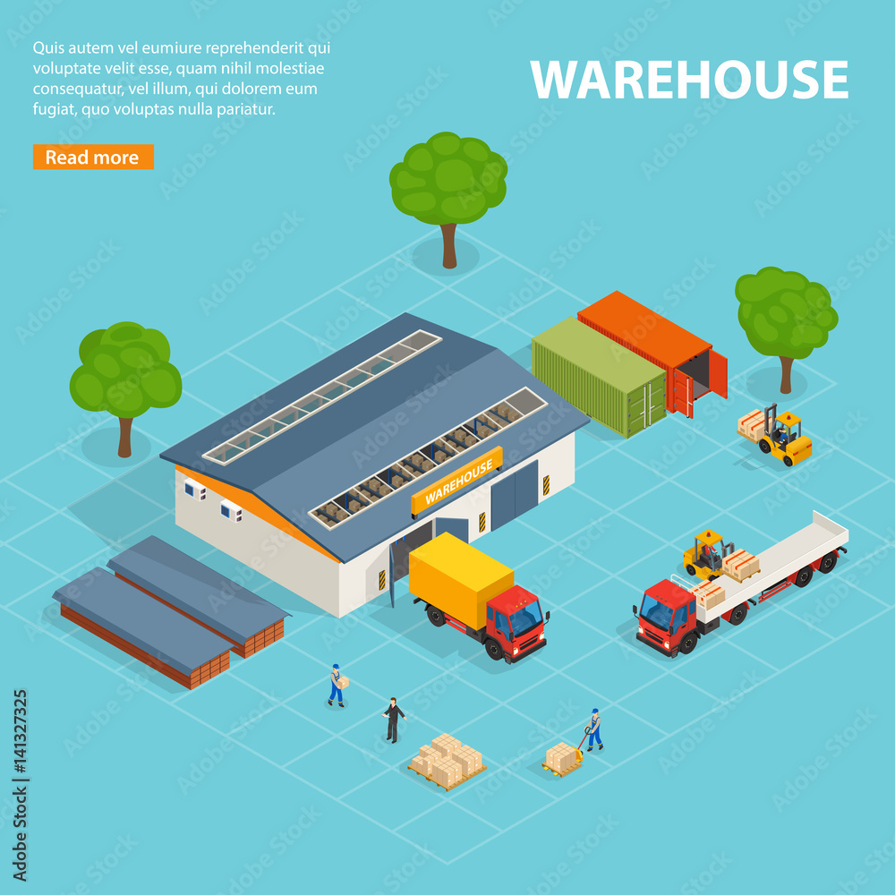 Sticker Warehouse Top View Isometric Design Composition