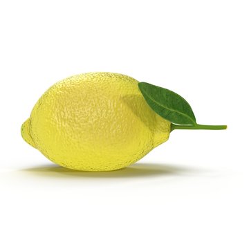 Lemon. Fruit with leaves isolated on white. Side view. 3D illustration