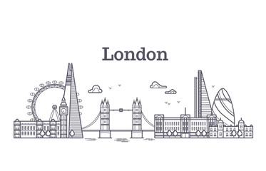 London city skyline with famous buildings, tourism england landmarks outline vector illustration © MicroOne