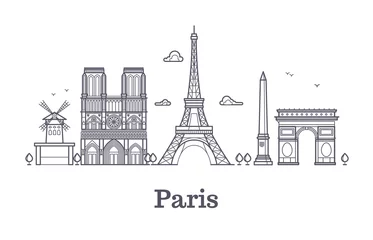 Stoff pro Meter French architecture, paris panorama city skyline vector outline illustration © MicroOne