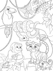 Obraz na płótnie Canvas Jungle forest with animals cartoon vector illustration