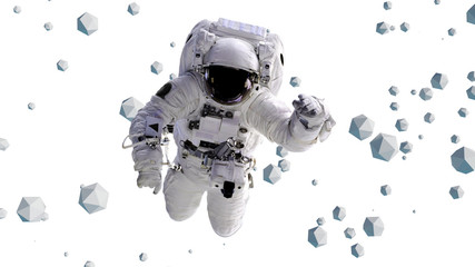 Obraz na płótnie Canvas astronaut flying between geometric objects