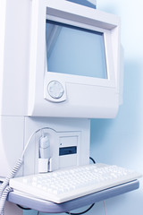 Equipment for ophthalmology. Computer and optical equipment for testing eyesight in the clinic.