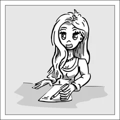 Foto auf Acrylglas Anime meisje tekent contract © emieldelange
