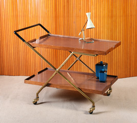 Vintage Service Cart with Lamp and Blue Cannisters