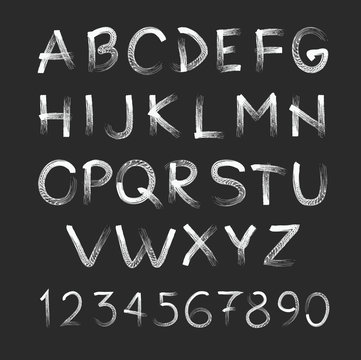 Chalk hand drawing alphabet, vector illustration. Art grunge typography for your design