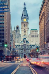 Foto auf Acrylglas Das historische Rathaus von Philadelphia in der Abenddämmerung © sborisov