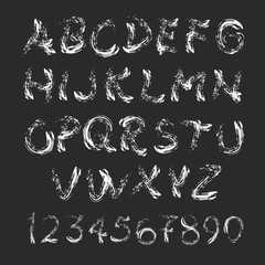 Vector hand drawn illustration of chalk alphabet on blackboard. Eps10. Grunge typography design for text