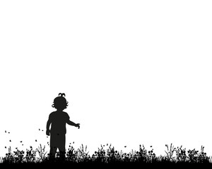 Vector, silhouette of a child standing on the grass