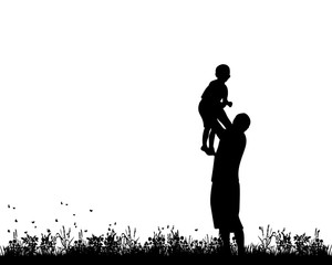 Vector, silhouette father and son playing