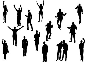 Vector, silhouette people are happy dancing, isolated, collection