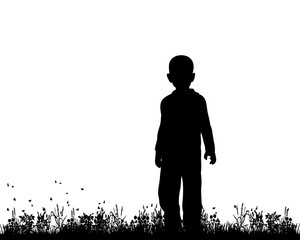 Vector silhouette of a child standing on the grass