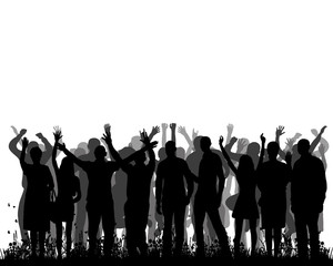  silhouette people are happy dancing, isolated, crowd of silhouettes