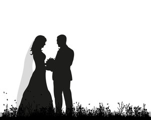 Vector, silhouette of the bride and groom, wedding card