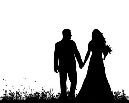 silhouette of the bride and groom, wedding card, invitation