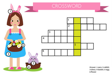 Crossword educational children game with answer. Easter theme