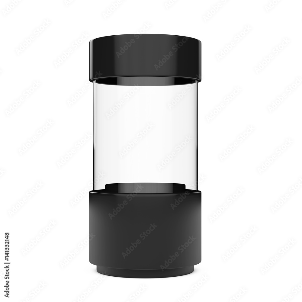 Aufkleber black empty glass shop showcase cylinder. 3d rendering