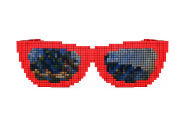 Sunglasses in Pixel Art Style. 3d Rendering