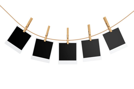 Photo Frames with Clothespins. 3d Rendering