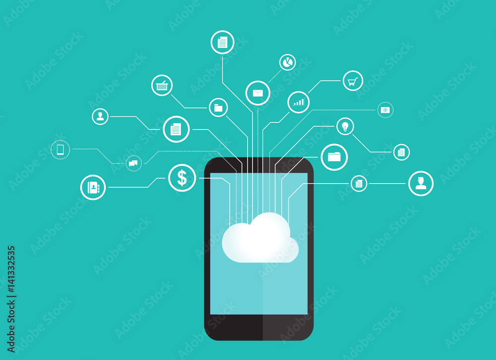 Aufkleber concept for internet of thing and data on cloud concept with mobile phone
