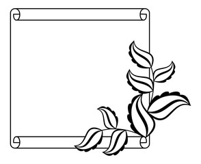 Black and white frame with flowers silhouettes. Copy space. vector clip art.