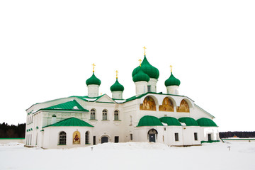 Holy Trinity Alexander-Svirsky monastery in the winter - early spring. Male Orthodox Church in the Leningrad region of St. Petersburg, famous monuments of architecture of the XVI and XVII centuries.