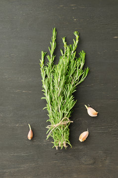 Bunch of rosemary with garlic