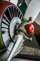 The propeller of an old sports plane close-up of a vertical orientation