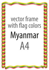 Frame and border of ribbon with the colors of the Myanmar flag