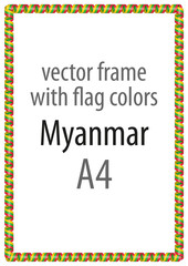 Frame and border of ribbon with the colors of the Myanmar flag