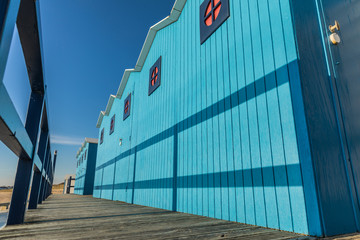 Cabines bleues de la grande plage de Saint-Gilles Croix de Vie (Vendée, France)