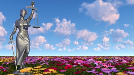 Lady of justice and flowers - 3d illustration