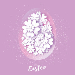 Happy Easter card. Paper cut egg, flower.