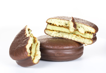 Chocolate matcha cookies isolated on the white background