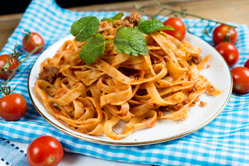 tasty pasta-Italian meat sauce pasta on the table