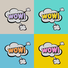 Illustration of a Wow! in comic stile, on cloud
