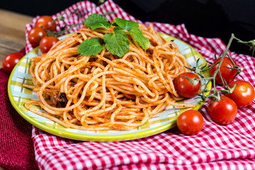 tasty pasta-Italian meat sauce pasta on the table