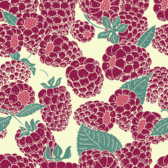 vector raspberry seamless pattern. background, pattern, fabric design, wrapping paper, cover. Vintage hand drawn illustration