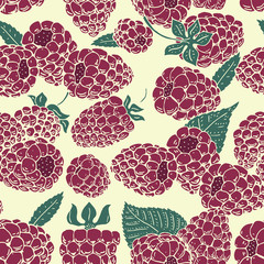 vector raspberry seamless pattern. background, pattern, fabric design, wrapping paper, cover. Vintage hand drawn illustration